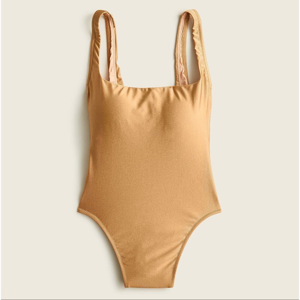 J. Crew Shiny squareneck one-piece Swimsuit in liquid bronze NEW 22 BC985 gold